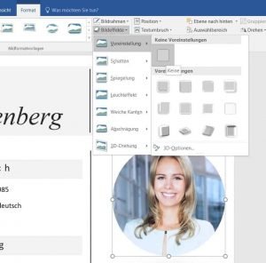 When cutting out a photo, the image effects are switched off in Word
